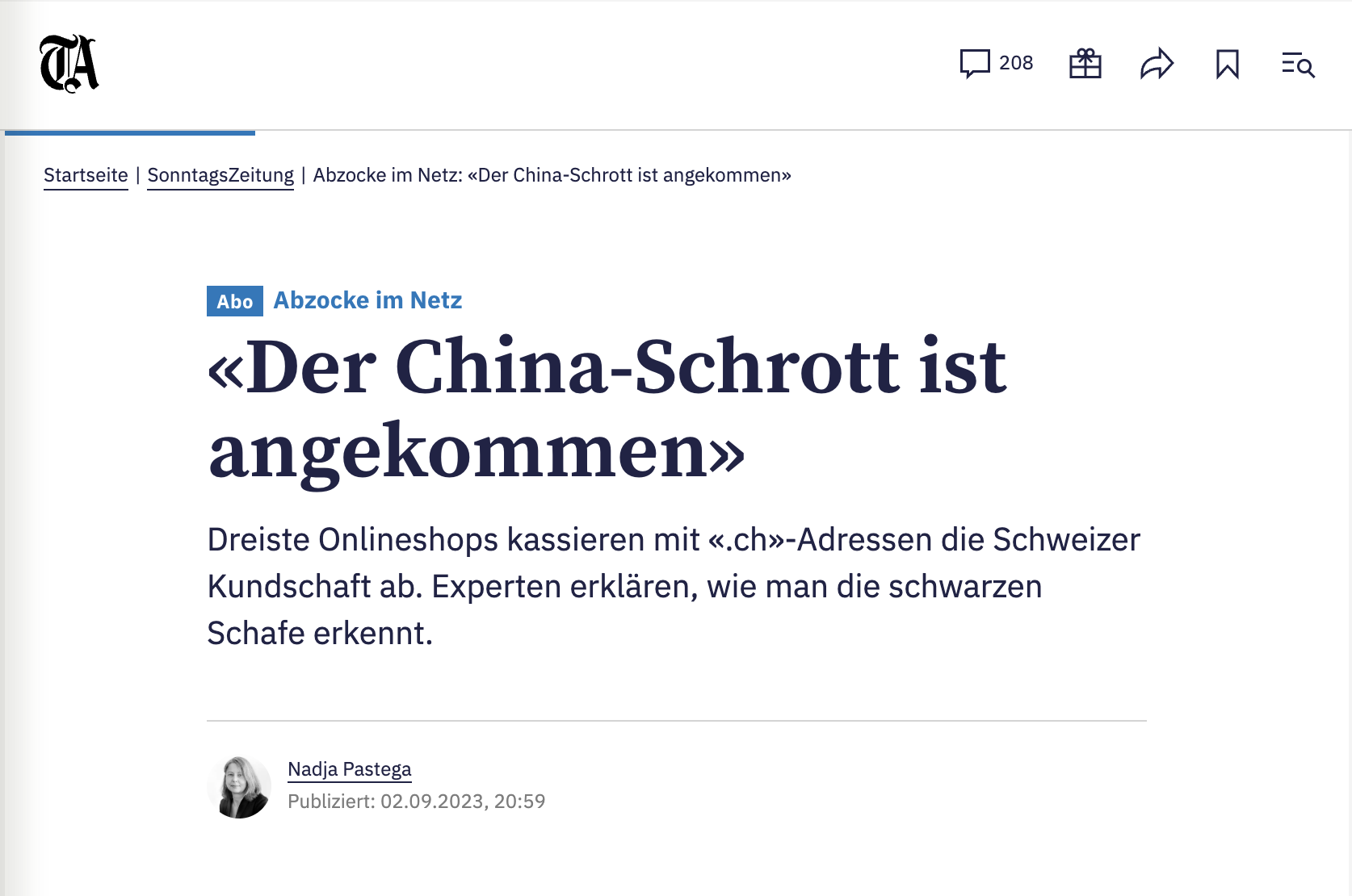 Sonntagszeitung und Reklamationszentrale zu onlineshops