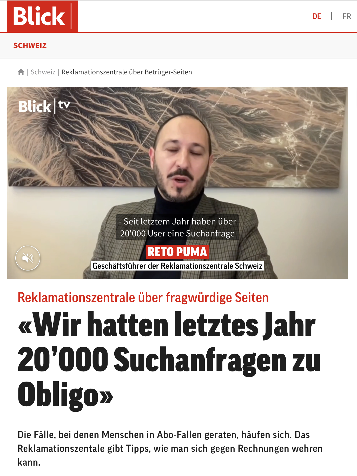 Blick und Reklamationszentrale zu Obligo