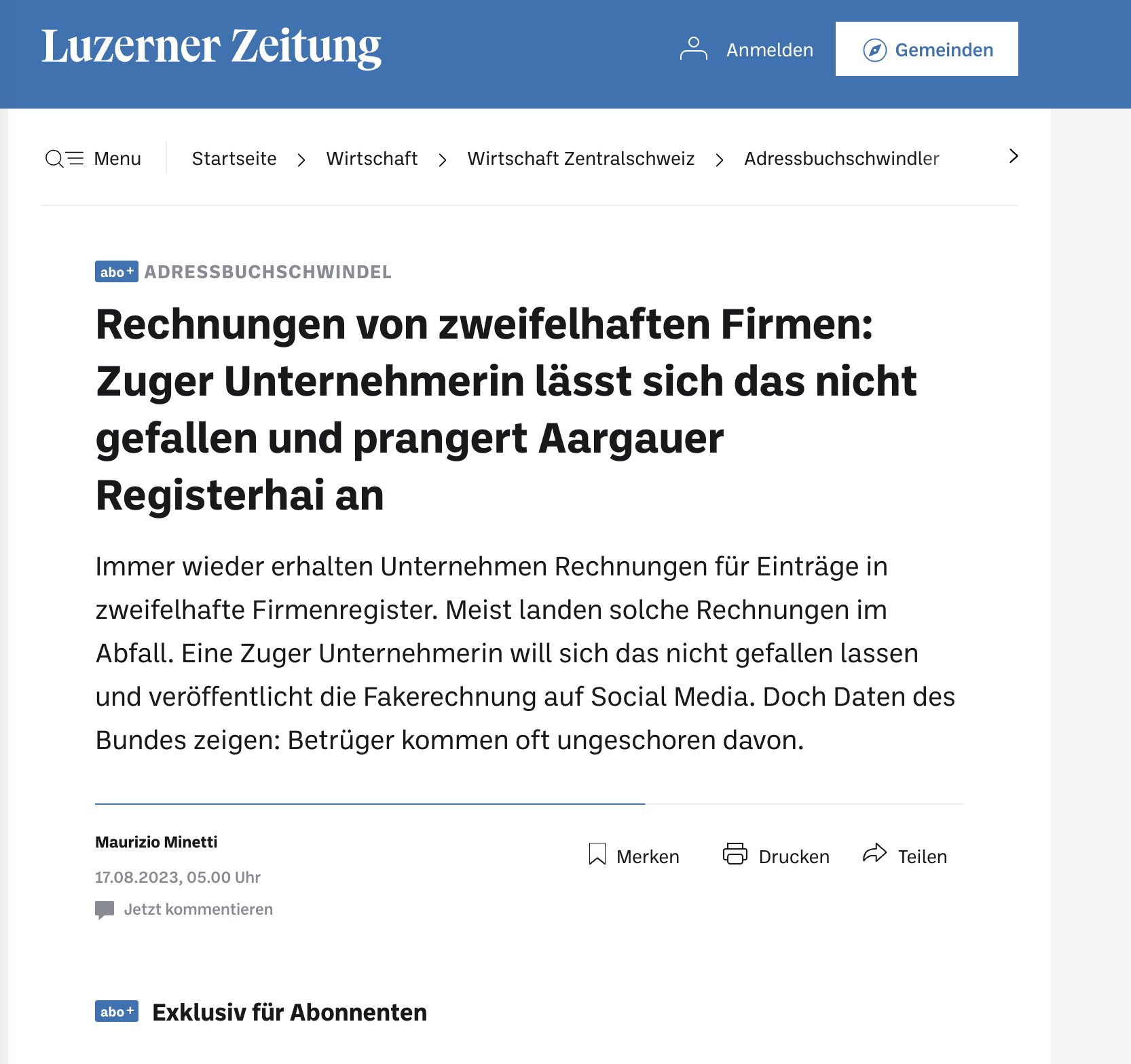 persönlich.com und Reklamationszentrale