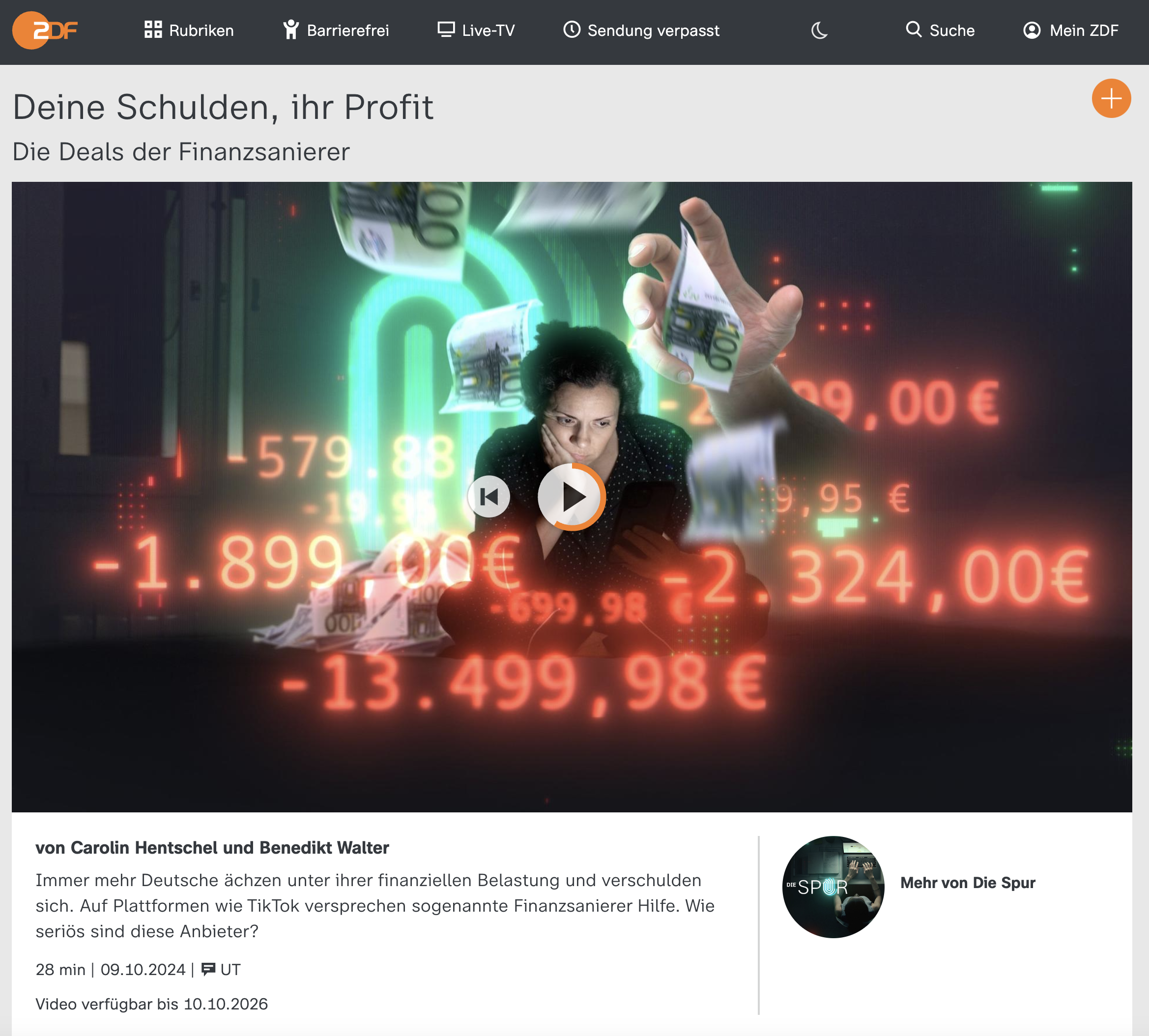 ZDF und Reklamationszentrale Schweiz zum Thema Schuldensanierer